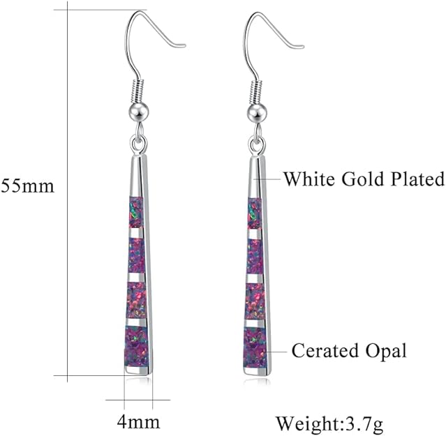CiNily Dangle Earring-Opal Drop Earrings Silver Plated or Gold Plated Dangle Bar Earrings Opal Jewelry for Women Gems Earrings 2 1/8"