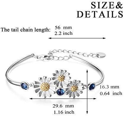 Daisy Sunflower Bracelet 925 Sterling Silver Daisy Sunflower Bangle Bracelets Women Flower Jewelry