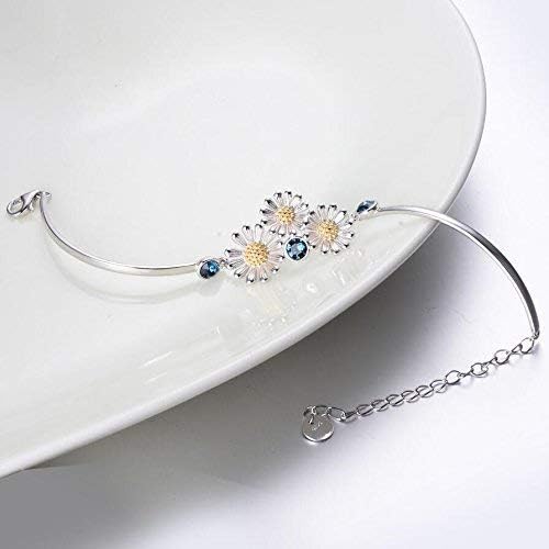 Daisy Sunflower Bracelet 925 Sterling Silver Daisy Sunflower Bangle Bracelets Women Flower Jewelry