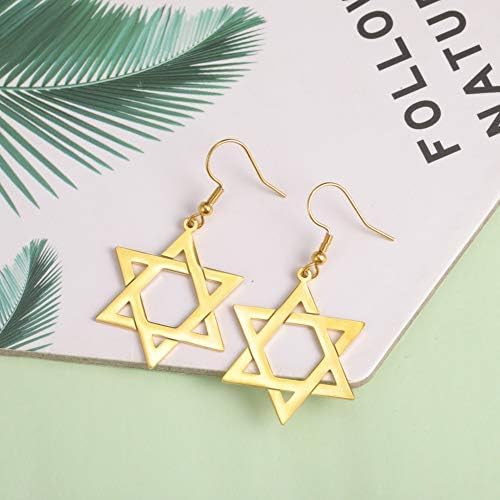 Amaxer Star of David Earrings Stainless Steel Minimalist Religious Magen Judaic Jewish Hanukkah Dangle Drop Earrings for Women