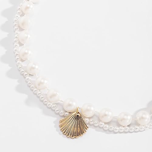 YANCHUN Sea Shell Necklace for Women Gold Shell Pendant Necklace Layered Charm Necklaces Summer Jewelry Surfer Beachy Necklace Summer Stuff for Teen Girls