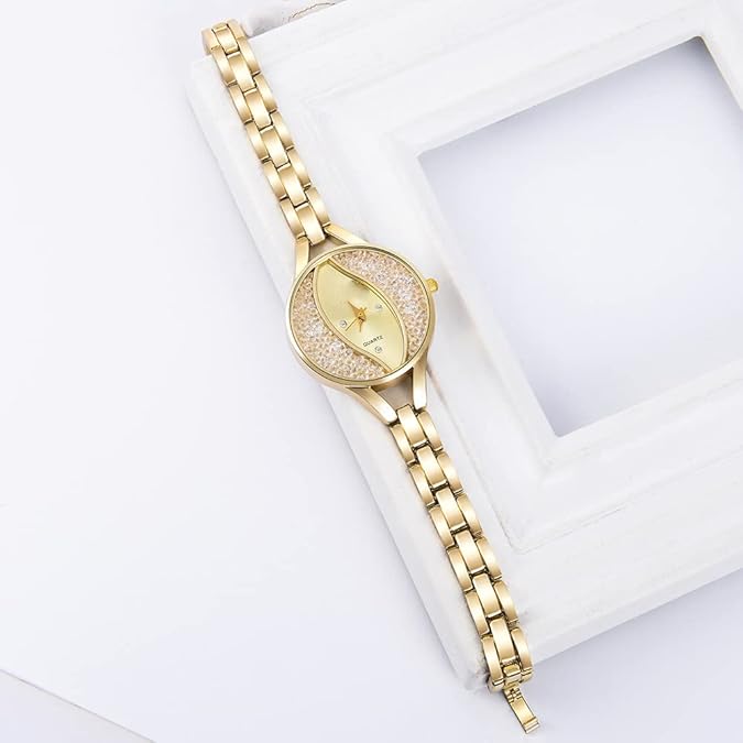 SENRUD Fashion Ladies Bracelet Wrist Watch Analog Quartz Watch for Women's (Gold)