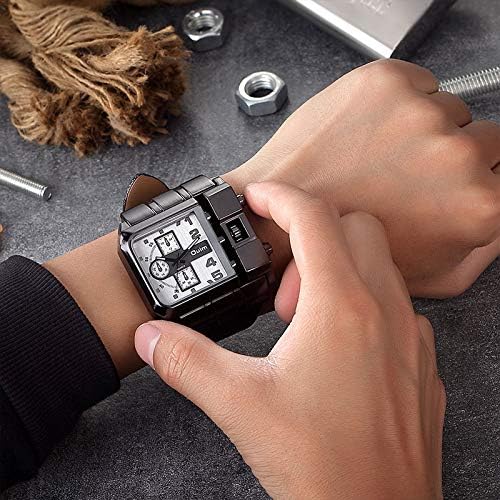 Reginald Hip hop Men's Watch Big Face Watch for Men Square Watches Novel Face Dial Stainless Steel Quartz Leather Strap Watches
