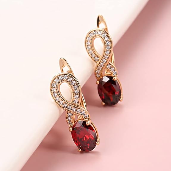 Boho Infinity Oval Red CZ Huggie Hoop Earrings for Women Rose Gold Plated Hypoallergenic Cubic Zirconia Figure 8 Dangle Drop Lever Back Small Hoops Retro Wedding Party Mother's Day Jewelry Gifts