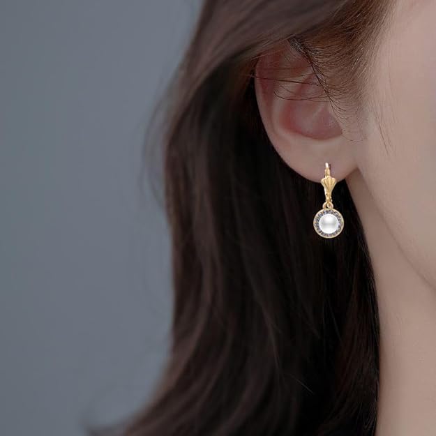 Pearl Drop Earrings for Women 18K Gold Plated Cubic Zirconia and White Pearl Dangle Earrings Leverback Earrings Dainty Jewelry