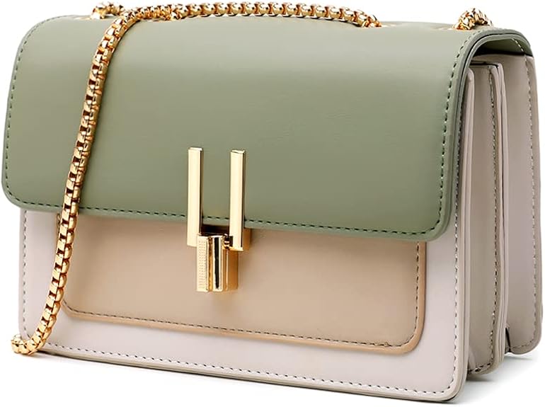 AMHDV Small Shoulder Chain Bag Color Block Crossbody Purse Square Flap Leather Handbag for Women