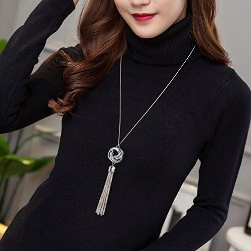 Long Tassel Necklace Silver Tone Lovely Knot Tassel Pendant Knot Snake Chain for Women