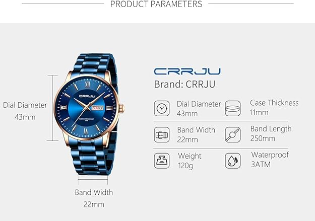 CRRJU Men's Fashion Luxury Stainless Steel Watches for Men Business Auto Date Chronograph Analog Quartz Wristwatches