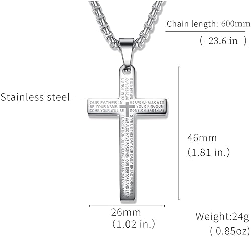 Prayer Cross Necklace for Men Stainless Steel Cross Necklace Gold Silver Black Cross Chain Pendant for Boys