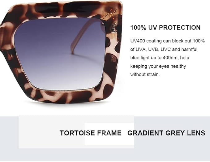 Gleyemor Vintage Oversized Square Sunglasses for Women, Retro Womens Luxury Big Sun Glasses UV400 Protection