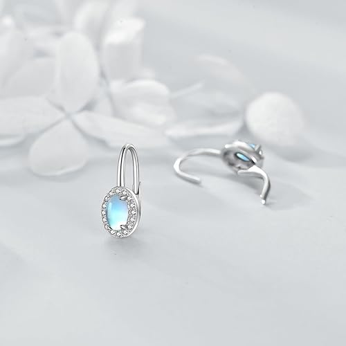 CRMAD Turquoise/Larimar/Moonstone Stud Earrings for Women 925 Sterling Silver Leverback Earrings Jewelry Gift for Girls