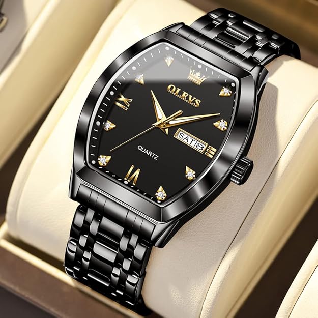 OLEVS Mens Watches Luxury Business Diamond Analog Quartz Watches for Men with Date Two Tone Stainless Steel Waterproof Luminous Dress Wrist Watches