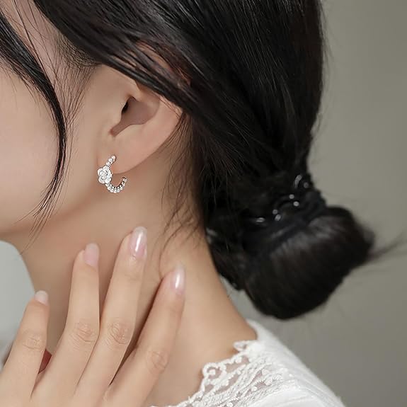 SLUYNZ Sterling Silver Flower Pearls Hoop Earrings for Women Teen Girls Huggie Earrings Wedding Earrings for Statement Bridal Mothers Day Gifts Jewelry