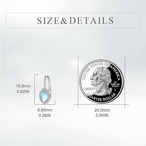 CRMAD Turquoise/Larimar/Moonstone Stud Earrings for Women 925 Sterling Silver Leverback Earrings Jewelry Gift for Girls