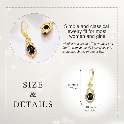 Black Onyx Earrings Sterling Silver 18K Yellow Gold Plated