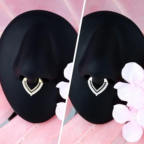 CM Crareesi Mania Septum Jewelry 8mm Teardrop Septum Piercing Jewelry 316L Stainless Steel Daith Piercing Jewelry Double Clear CZ Paved 16G Septum Clicker Rings for Women