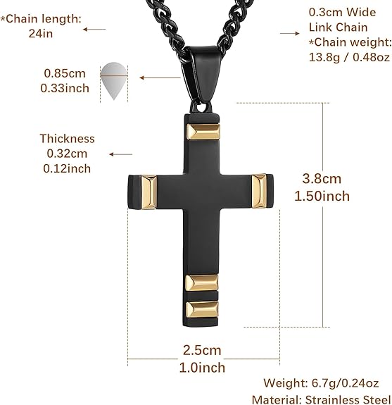 HZMAN Cross Necklace for Men Stainless Steel High Polished Classic Crucifix Pendant with 24Inch Cuban Chain