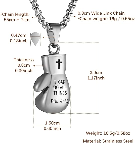 HZMAN Men Women Punk Stainless Steel Boxing Glove Chain Pendant Necklace