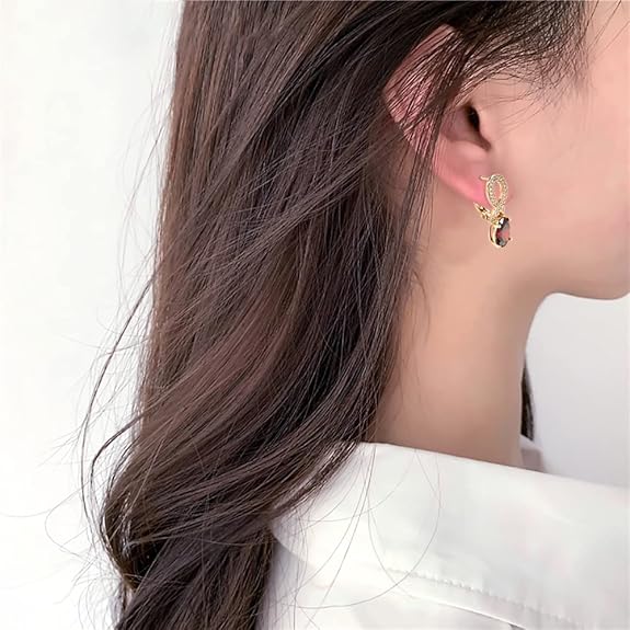 Boho Infinity Oval Red CZ Huggie Hoop Earrings for Women Rose Gold Plated Hypoallergenic Cubic Zirconia Figure 8 Dangle Drop Lever Back Small Hoops Retro Wedding Party Mother's Day Jewelry Gifts