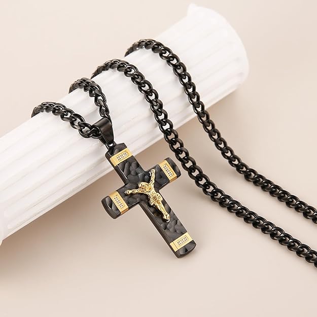 HZMAN Jesus Cross Necklace for Men Boy Stainless Steel Small