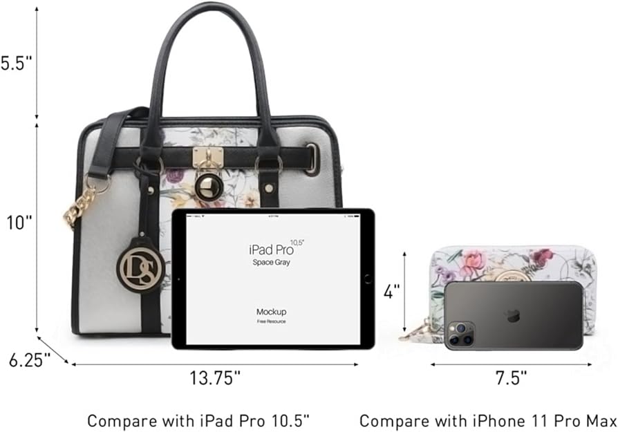 Dasein Two Tone Satchel Handbags Purses for Women Vegan Leather Shoulder Bags Large Tote Bag with Matching Wallet/Chain Strap