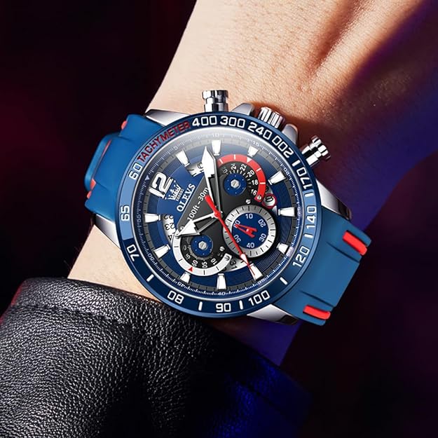 OLEVS Mens Watches Chronograph Waterproof Luminous Silicon Strap Multifunction Watches for Men Quartz Business Calendar Men Wrist Watch