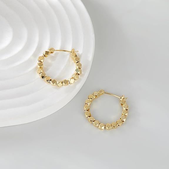 14K Gold Plated Hoop Earrings for Women, Trendy Twisted Rope