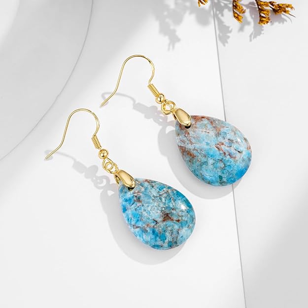 Plumiss Women Natural Stone Earrings Unique Healing Gemstone Energy Hypoallergenic Lightweight Dangle Drop Earrings Multiple Styles Earrings Jewelry for Birthday Party Gift