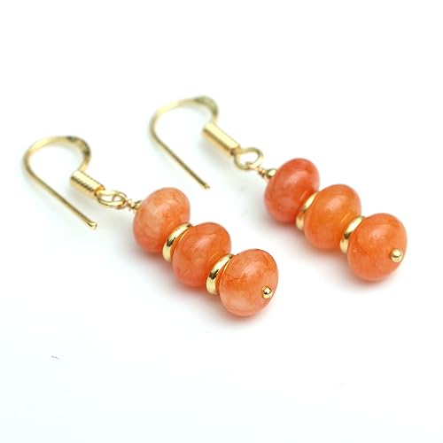 Gempires Gift Carnelian Rondelle Beads Earrings, Dangling Earrings, Orange Crystal Earring for Girls, 14k Gold Plated Hook Earrings, Handmade Jewelry, Jewelry for Women (Quartz)