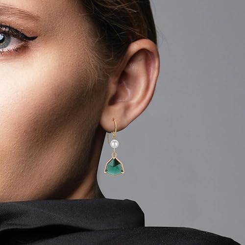 Gold Plated Green Crystal Drop Dangle Earrings Vintage Emerald Green Pearl Earrings for Women Trendy Fancy Earrings Suitable for Gift