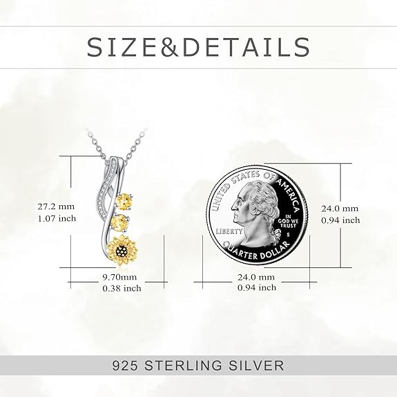 Sunflower 925 Sterling Silver Necklace Citrine Pendant Jewelry Gifts for Women Mother's Day Birthday Anniversary