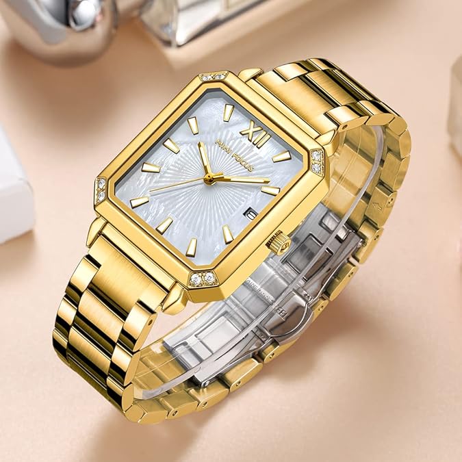 MF MINI FOCUS Unique Bullhead Wrist Watch(Muti-fuction/Calendar/Luminous) Luxury Silver Watch Casual Fashion Bracelet Watch for Women…