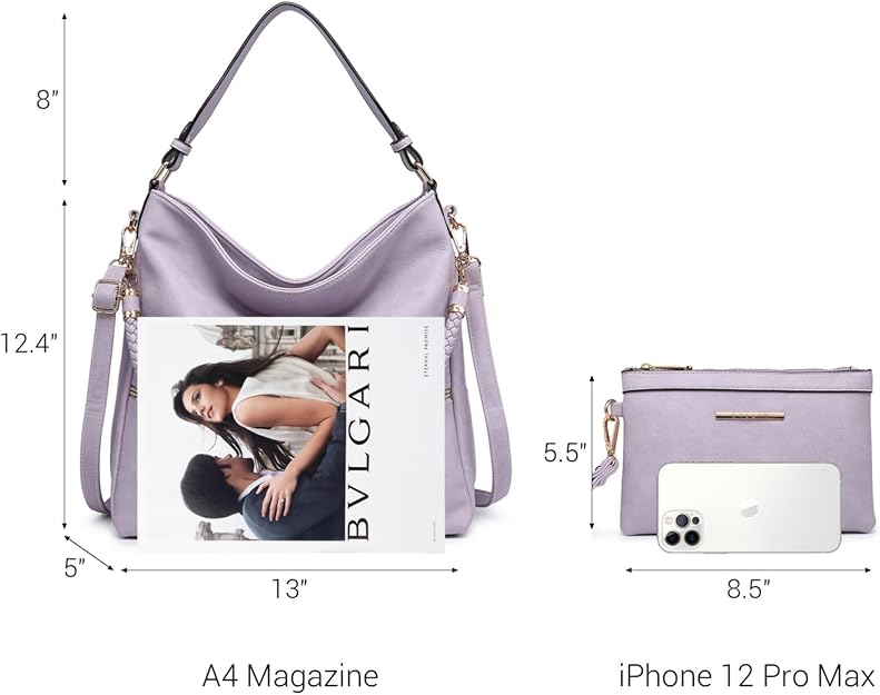 Dasein Hobo Handbags for Women Purses Vegan Leather Shoulder Bags Bucket Purse Large Tote Set with Long Strap