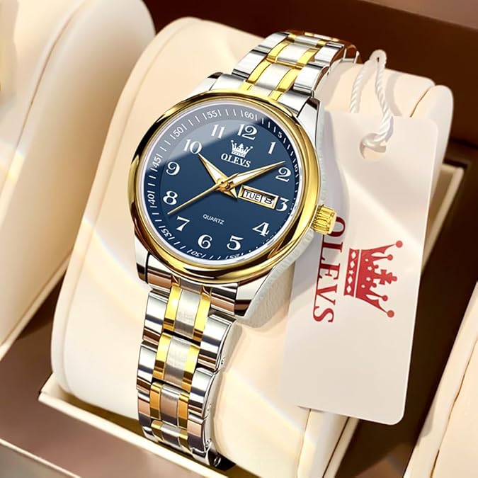 OLEVS Luxury Ladies Watches,Women's Watch with Day and Date,Female Watch for Small Wrist,Gold Stainless Steel Watches for Women,Easy Read Ladies Wrist Watches Waterproof(Adjustable Strap