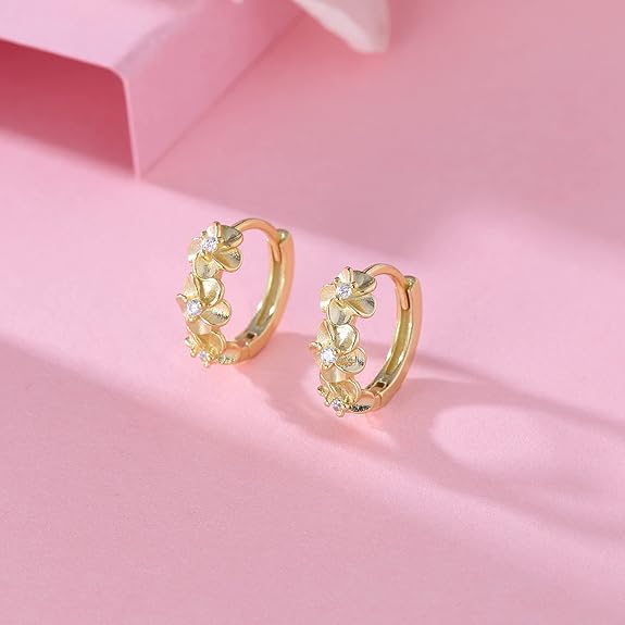 SLUYNZ 925 Sterling Silver Plumeria Flowers Hoop Earrings for Women Teens Small Hoop Earrings Pretty Flowers Huggie