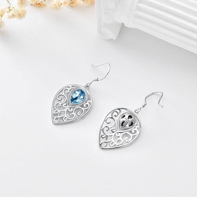Teardrops Earrings 925 Sterling Silver Filigree With Blue Cubic zirconia Teardrops Dangle Drop Hook Earrings for Women and Teen Girls