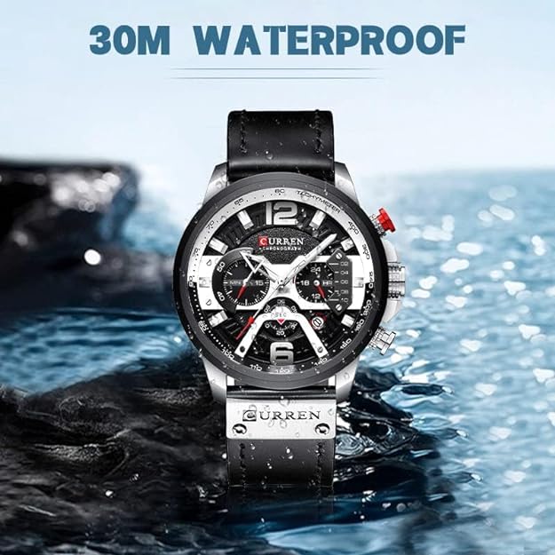 FANMIS Mens Luxury Watches Business Chronograph Dress Waterproof Leather Strap Analog Quartz Wrist Watch