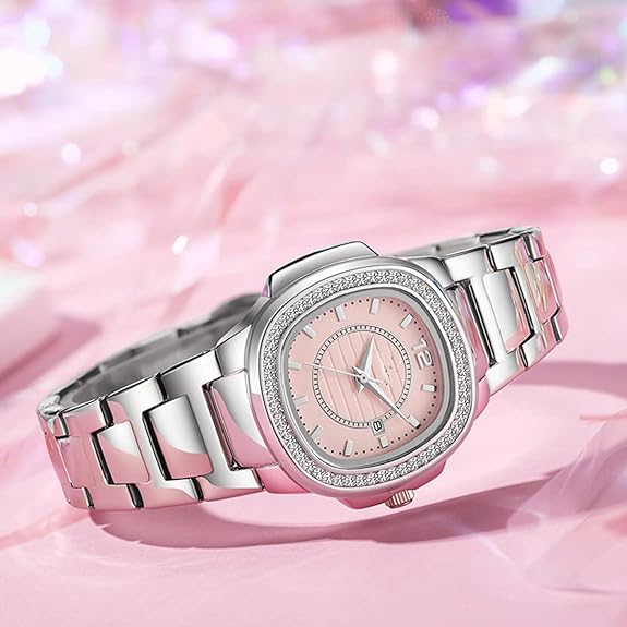 Women's Watches Fashion Square Dial Stainless Steel Waterproof Date Diamond Ladies Dress Wristwatches