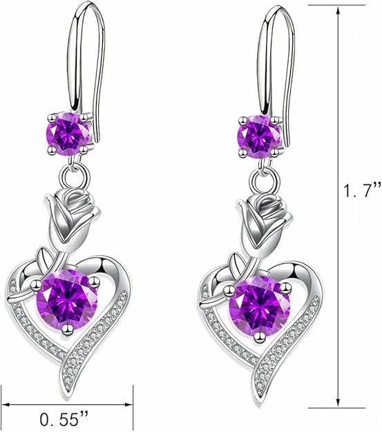 925 Sterling Silver Dangle Earrings for Women Nickel Free Hypoallergenic Earrings for Women Trendy Fashion Heart Dangle Drop Sparkly Crystal Earrings for Women