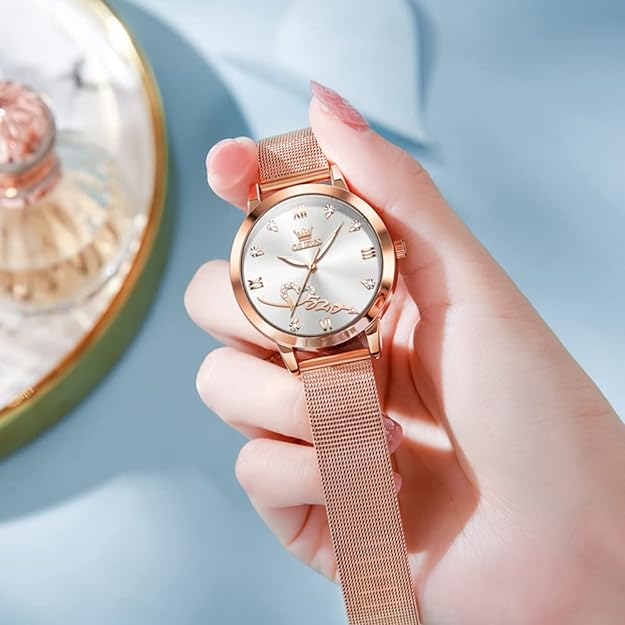 OLEVS Women Watch Fashion Rose Gold Diamond Analog Quartz Female Watch for Women Luxury Dress Ladies Stainless Steel Luminous Waterproof Date Wrist Watches