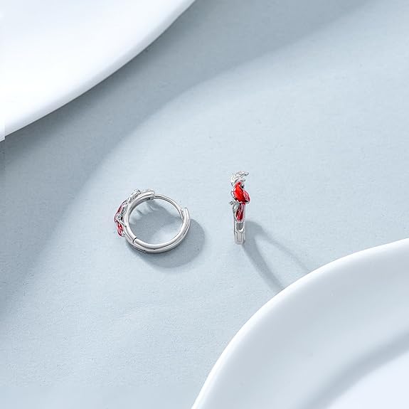 CRMAD Cardinal Earrings for Women Sterling Silver Red Cardinal Hoop Earrings Bird Earrings Cardinal Jewelry Gift (cardinal)