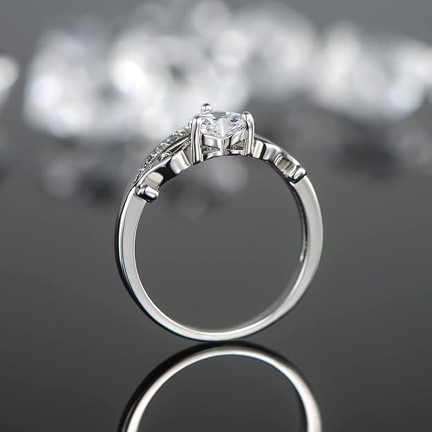 Gemsme Heart Rings for Women,18K White Gold Plated Love Heart Cubic Zirconia Ring Eternity Engagement Promise Ring Bands Size 9