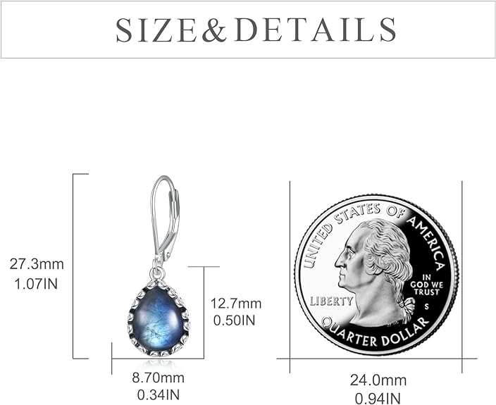 Moonstone/Larimar/Turquoise/Labradorite/Jade/Malachite Teardrop Earrings Sterling Silver Cage Filigree Dangle Drop Earrings for Women