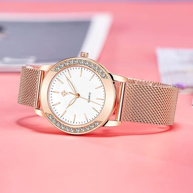 SENRUD Fashion Watches for Women Rose Gold Stainless Steel Mesh Band Watch Elegant Ladies Gifts Waterproof Wrist Watch