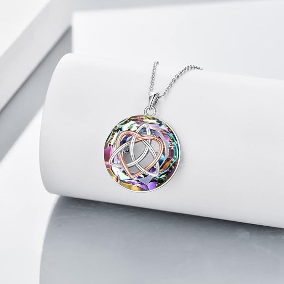 YFN Celtic Jewelry for Women Sterling Silver Good Luck Celtic Knot Irish Necklace with AB/Volcanic Crystal Jewelry Valentines Day Gifts for Women Men 18