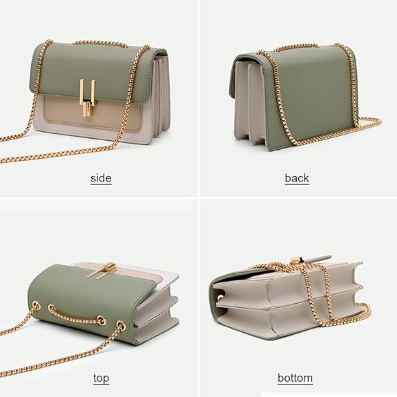 AMHDV Small Shoulder Chain Bag Color Block Crossbody Purse Square Flap Leather Handbag for Women