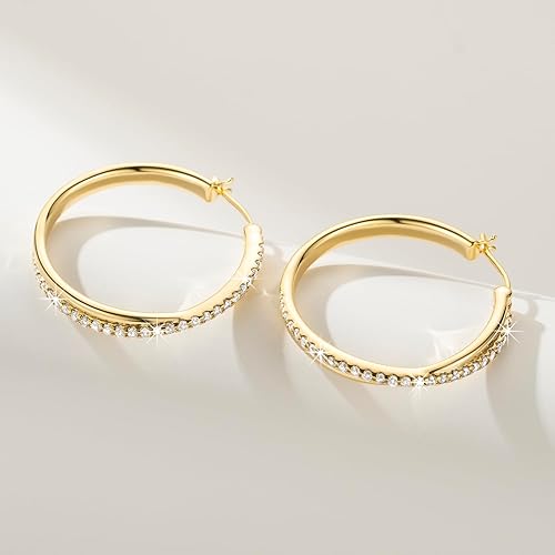 ELEBEST Hoop Earrings 14K Hoop Gold Earrings for Women Thick Large Diamond Hoops Earring Elegant X-shaped Gold Huggie Earring 30mm