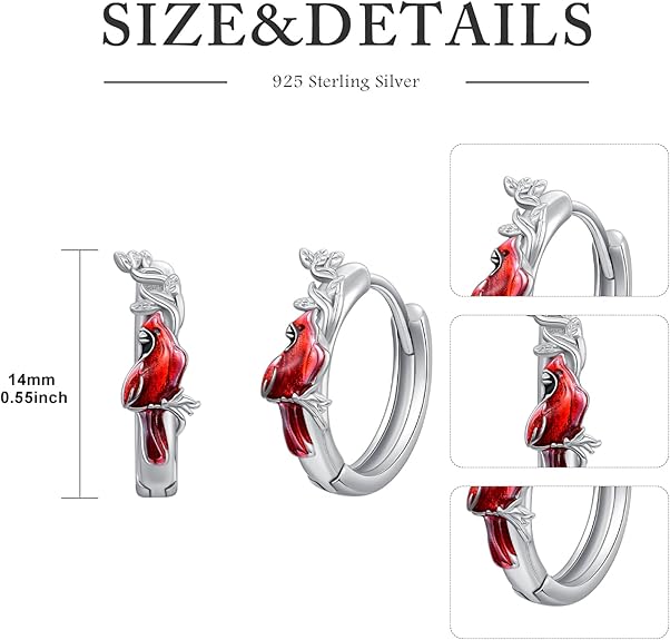 CRMAD Cardinal Earrings for Women Sterling Silver Red Cardinal Hoop Earrings Bird Earrings Cardinal Jewelry Gift (cardinal)