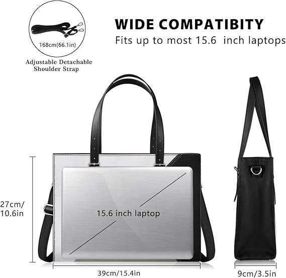 Alfheim Laptop Tote Bag for Women 15.6-16 inch Ladies Shoulder bag with Strap, Travel Business Large PU Leather Briefcase for Office