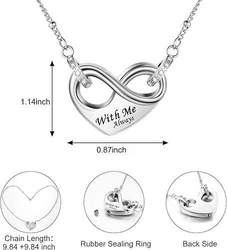 Dletay Infinity Cremation Urn Necklace for Ashes Heart Ash Necklace for Women Memorial Cremation Jewelry Ash Holder